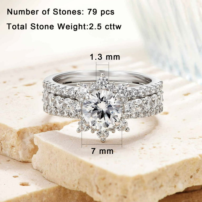 Newshe Wedding Ring Sets Engagement rings for women 925 Sterling Silver  Ring Enhancer Flower Halo 5A Cz Size 10