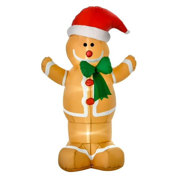 6ft Christmas Inflatable Gingerbread Man, Outdoor Yard Decoration with LED Lights - Holiday Blow Up Decoration