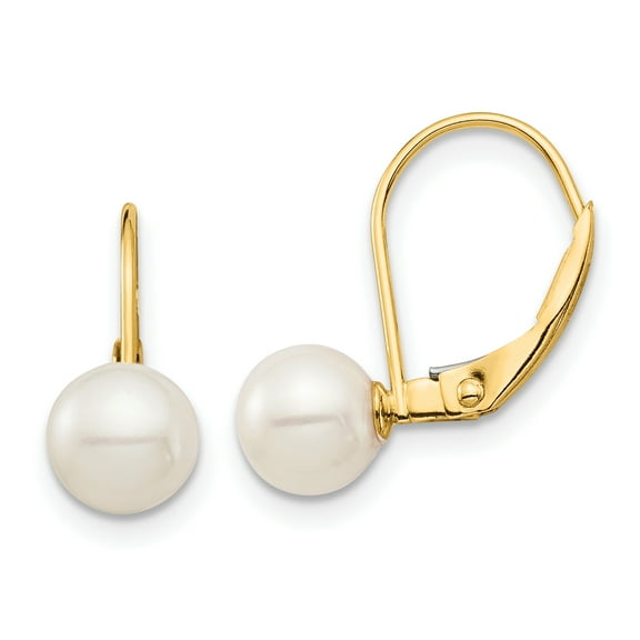 Finest Gold 14K Yellow Gold Madi K 6-7 mm White Round Freshwater Cultured Pearl Leverback Earrings
