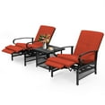 thumbnail image 5 of SUNCROWN 3 Pieces Outdoor Lounge Recliner Set, 2 Adjustable Metal Recliner Sofa Chair and Umbrella Stand Side Square Table Suitable for Garden, Pool, Yard (Red), 5 of 8