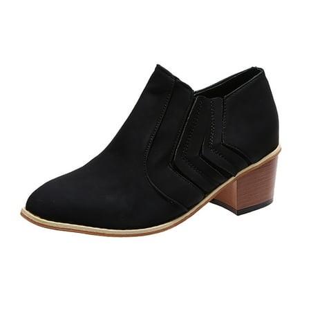 

Wesracia Boots For Women Winter Boots Women s Fashion Casual Roman Short Ankle Boots Chunky Heels Leather Shoes