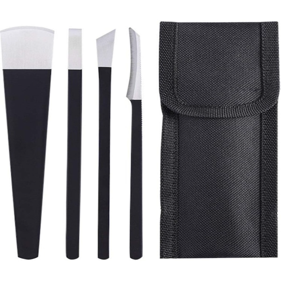 4-Piece Professional Stainless Steel Pedicure Tool Set with Storage Bag – Non-Slip Handle, Multi-Functional for Corn/Callus Removal, Ingrown Nail Treatment & Toenail Care, Travel-Friendly Black Kit