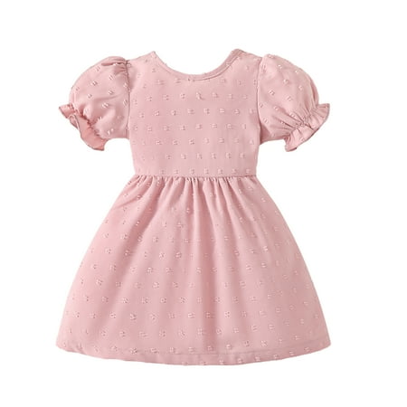 

KIMI BEAR Infant Baby Girls Dresses Solid Color Short Sleeves Backless Dress Baby Girls One-piece Pink 18-24 Months