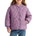 thumbnail image 5 of Spazoro Girls Quilted Bomber Jacket with Side Pockets, Stand Collar Warm Long Sleeve Snap Button Casual Padded Outerwear Coat Purple Size 5-6, 5 of 7