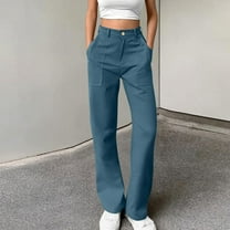 Busydd Pants for Women Solid Color Pockets Cargo Pants Women Baggy Comfortable Casual Button Sweatpants Women 2XL