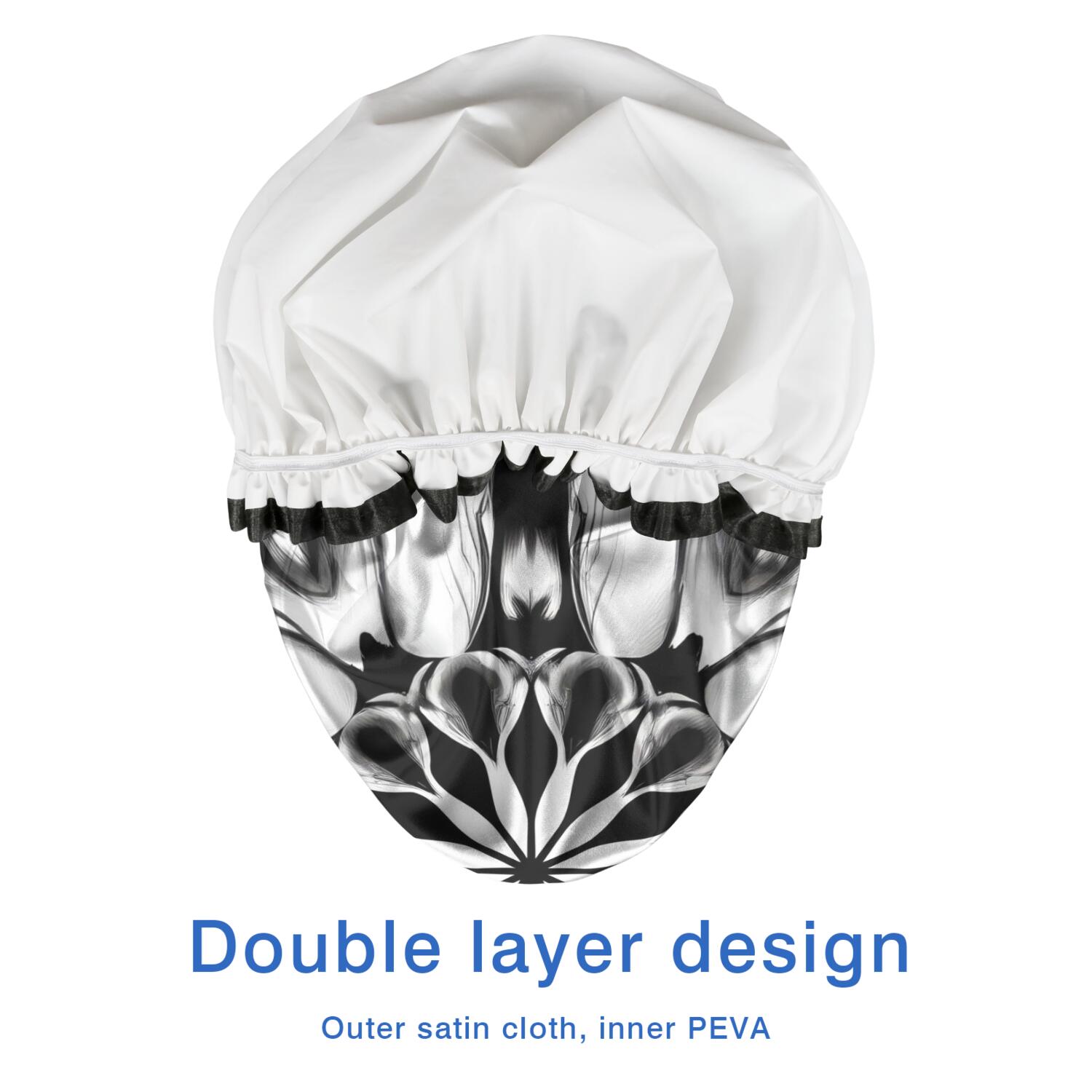 Shower Caps,Black White Tie Dye Mandala Pattern Waterproof Shower Cap for Women 4 Pieces,Double Reusable Hair Cover for Shower PEVA Elastic Stretch Hem