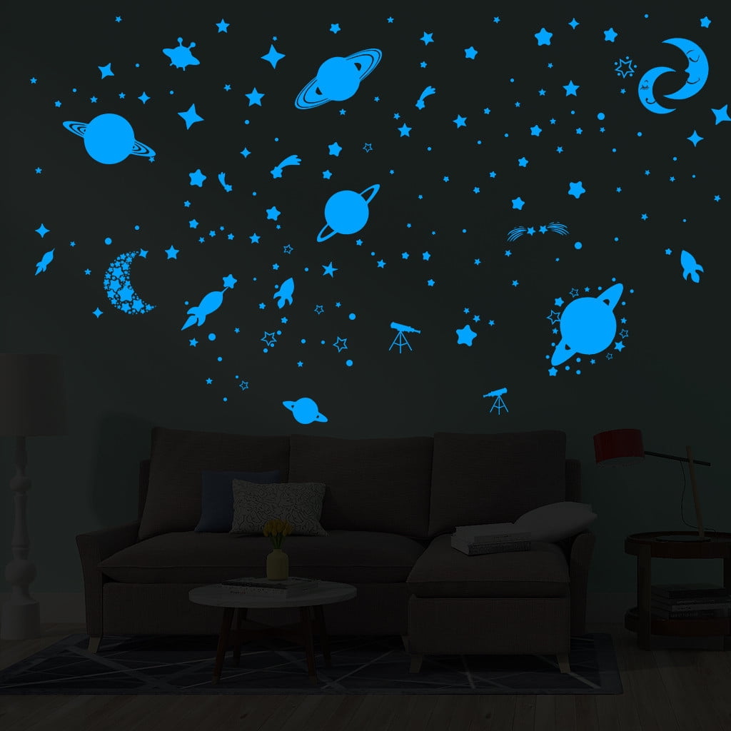 Planets & Stars Over The Moon Gift Glow In The Dark Star Wall Clings 75 Pieces 