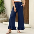 thumbnail image 2 of XUNKUSGA Wide Leg Pants Woman Solid Color Elastic Waist Jeans for Women with Pockets Loose Casual Ruffle Pleated Cotton Long Pants, 2 of 9