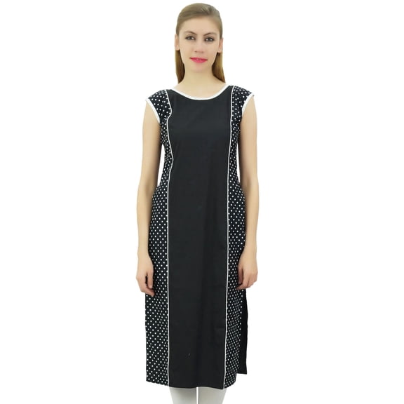 Phagun Ladies Solid Cotton Black Casual Sleeveless Indian Ethnic Kurta Kurti-4