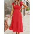thumbnail image 4 of Women's Flutter Sleeve Smocked Midi Dress V Neck Casual Tiered Dresses with Pockets, 4 of 6