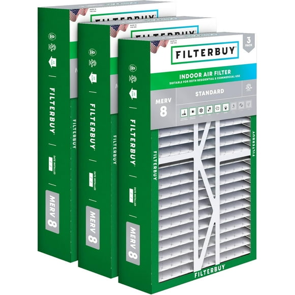 Filterbuy 16x25x5 MERV 8 Pleated HVAC AC Furnace Air Filters for Amana, Coleman, Goodman, Maytag, York, and More (3-Pack)