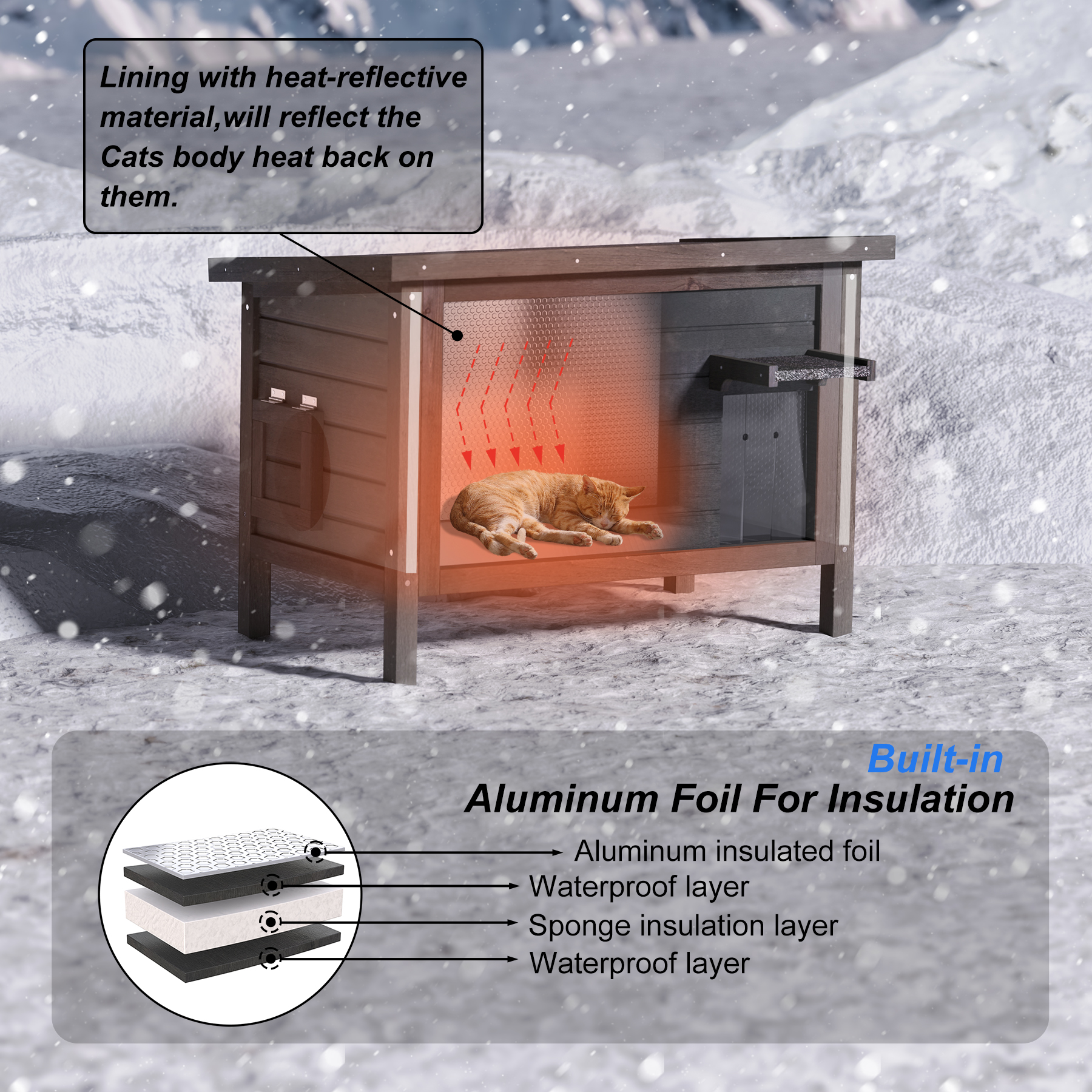 Outdoor Cat House Weatherproof, Insulated Feral Cat Shelter with Thermal Foil Lining