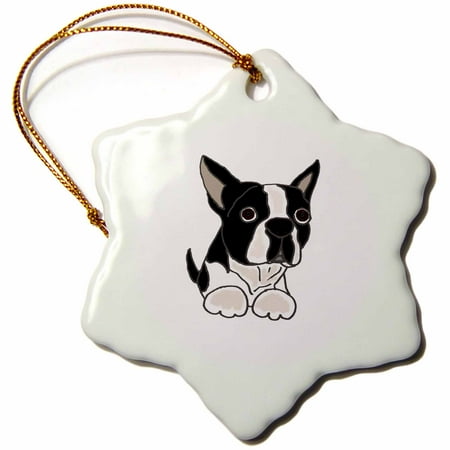 Boston Terrier Dog Ornament - 3dRose Cute Boston Terrier Puppy Dog Original - Snowflake Ornament, 3-inch