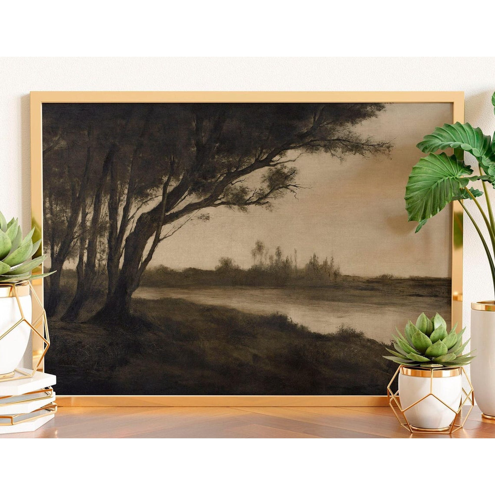 Vintage Riverside Landscape Art : Moody Countryside Unframed Paper Print