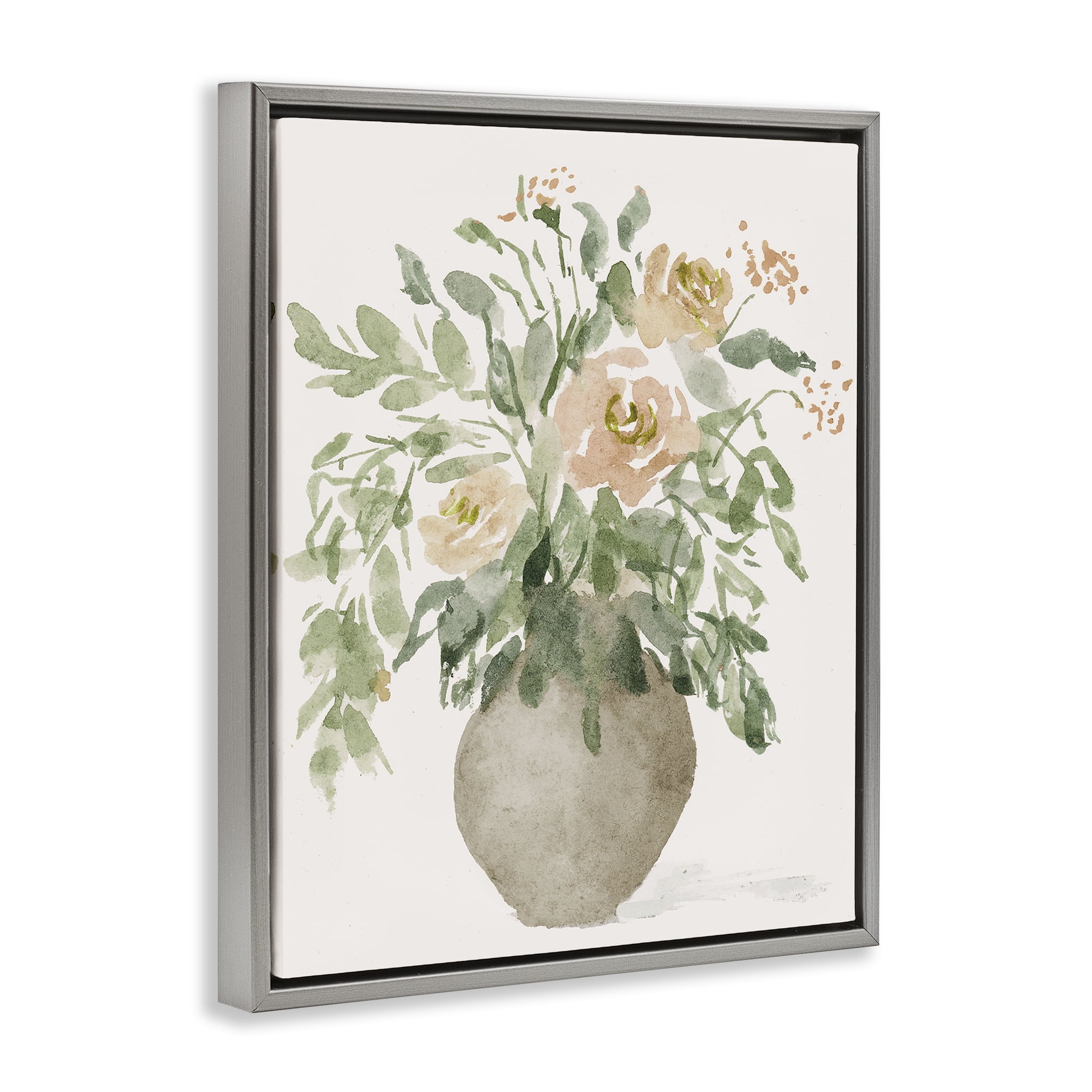 Stupell Industries Peach Roses Bouquet Plants & Flowers Painting Gray Floater Framed Canvas Art Print Wall Art, 17 x 21