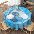 thumbnail image 3 of Blue Marble Gold Swirl Pattern Round Tablecloth 60"x60",Wrinkle Wipeable Table Cloth for Kitchen Dining Room Picnic Patio Party, 3 of 6