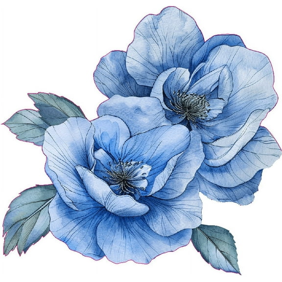 Watercolor Perennial Geranium Flower Car Vinyl Decal, Blue Floral Sticker for Bumper Side Mirror Window, Vehicle Decoration Decal, lower, Violet Blue flower