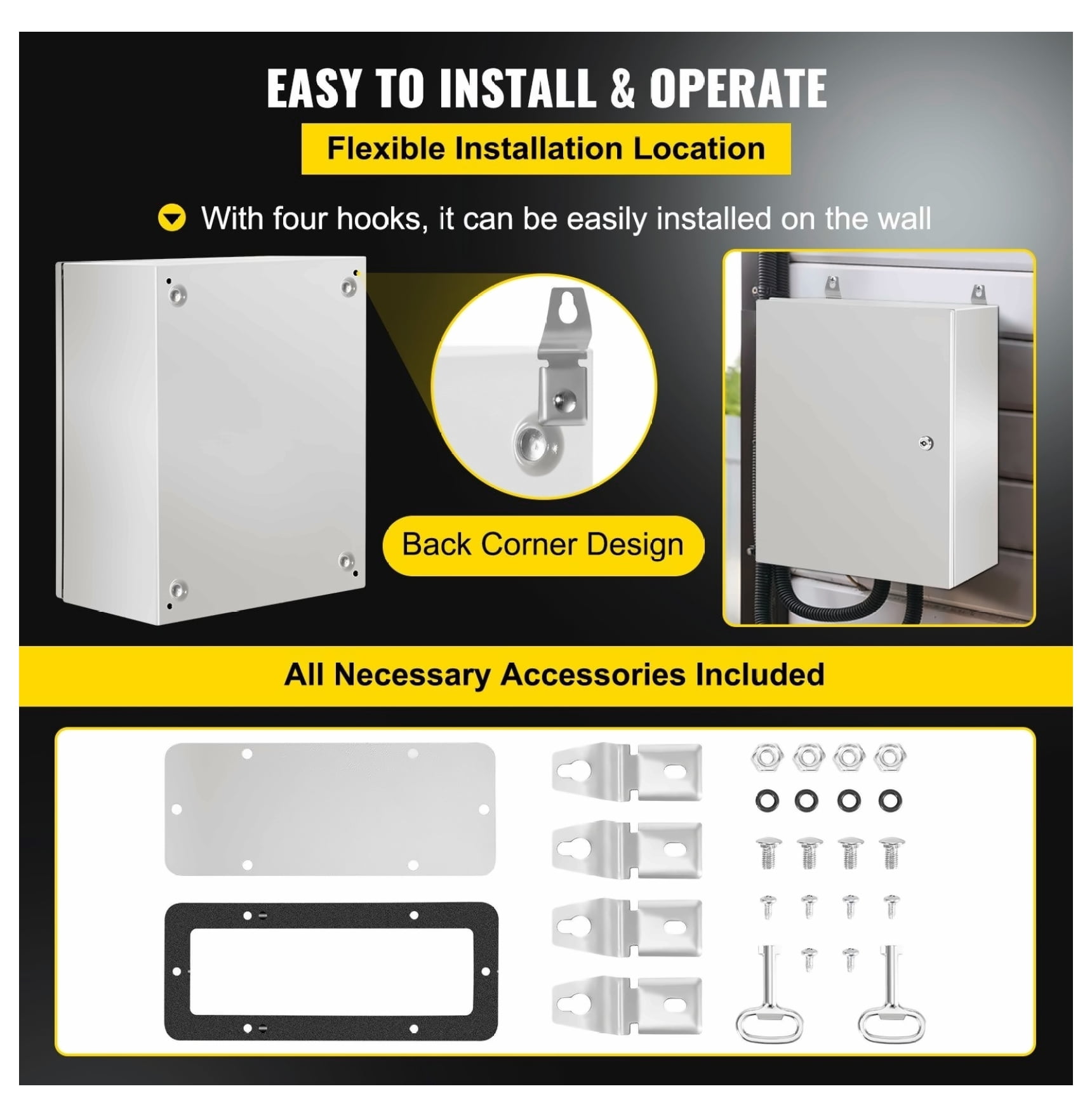 NEMA 4X Steel Enclosure 20x16x10", Waterproof Electrical Box, IP66 Outdoor Junction Box with Mounting Plate - Steel Electrical Cabinet
