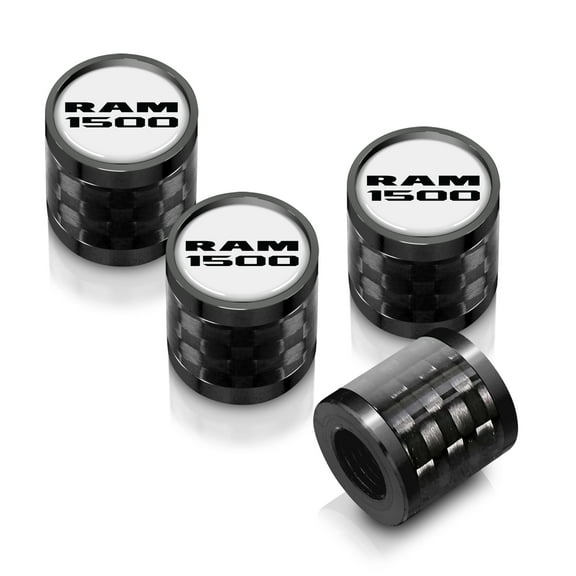 iPick Image for RAM 1500 in White on Real Carbon Fiber Barrel Black Aluminum Tire Valve Stem Caps, Official Licensed