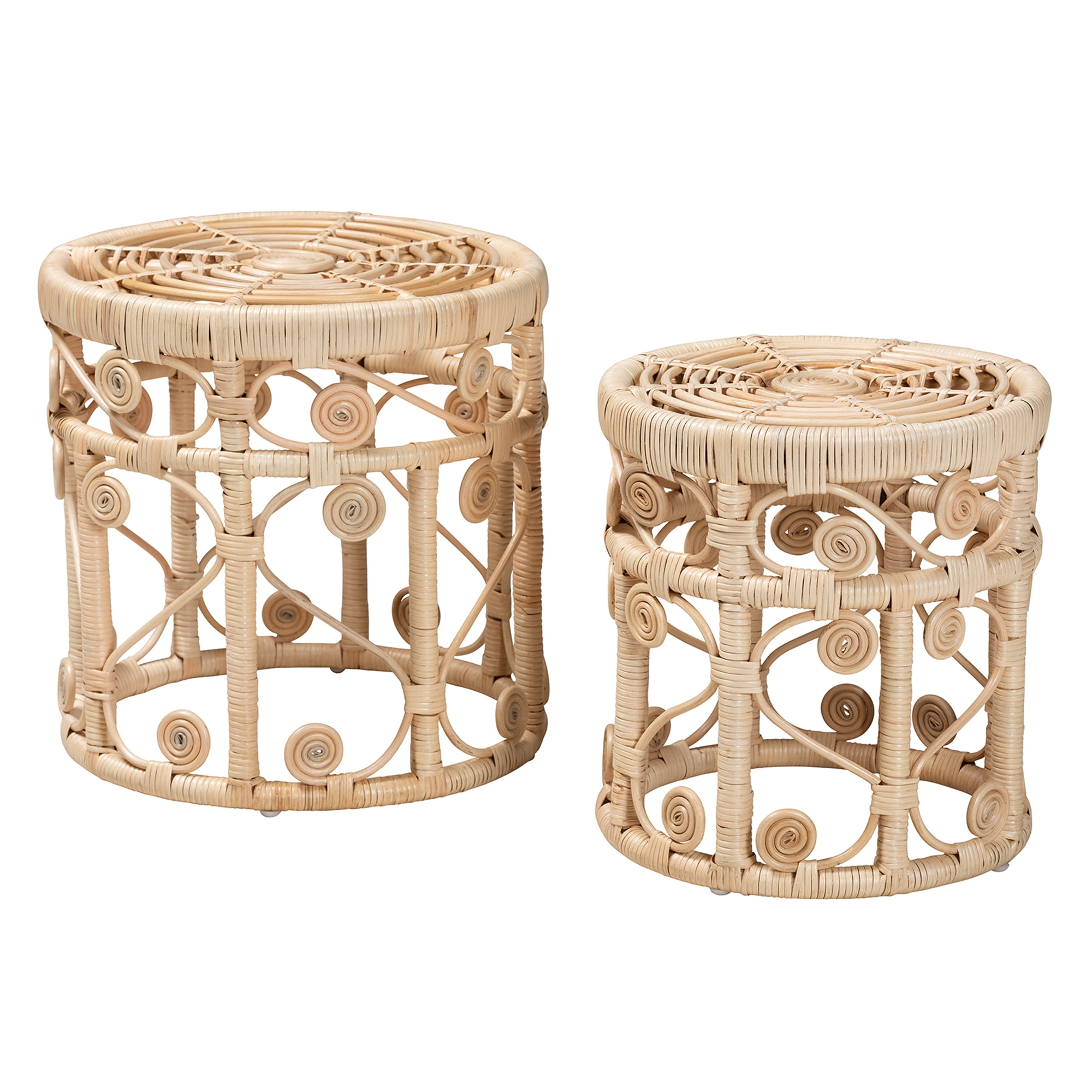 bali & pari Bowie Rattan BOHO End Table, Natural Brown