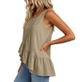 thumbnail image 4 of Pounoo Tank Tops for Women Round Neck Sleeveless Diagonal Ruffle Uneven Hem Tank Plain Crinkle Fabric Sleeveless Tops for Women Flowy Loose Fit Beach Vacation Soft Cute Summer Tops, 4 of 7