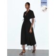 thumbnail image 4 of Black V-Neck Wrap Maxi Dress With Tie Waist And Kimono Sleeves, 4 of 8