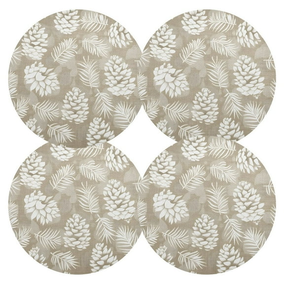 Ryvnso Pinecone and Leaf Round Plate Mats Dining Table Placemat Set of 4 for Holiday Decoration