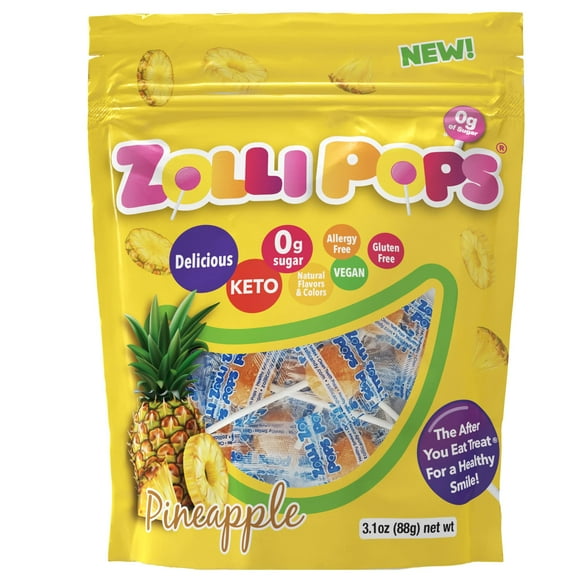 Zollipops Clean Teeth Lollipops ESF27 | Anti-Cavity, Sugar Free Candy for a Healthy Smile - Great for Kids, Diabetics and Keto Diet Pineapple, 3.1oz