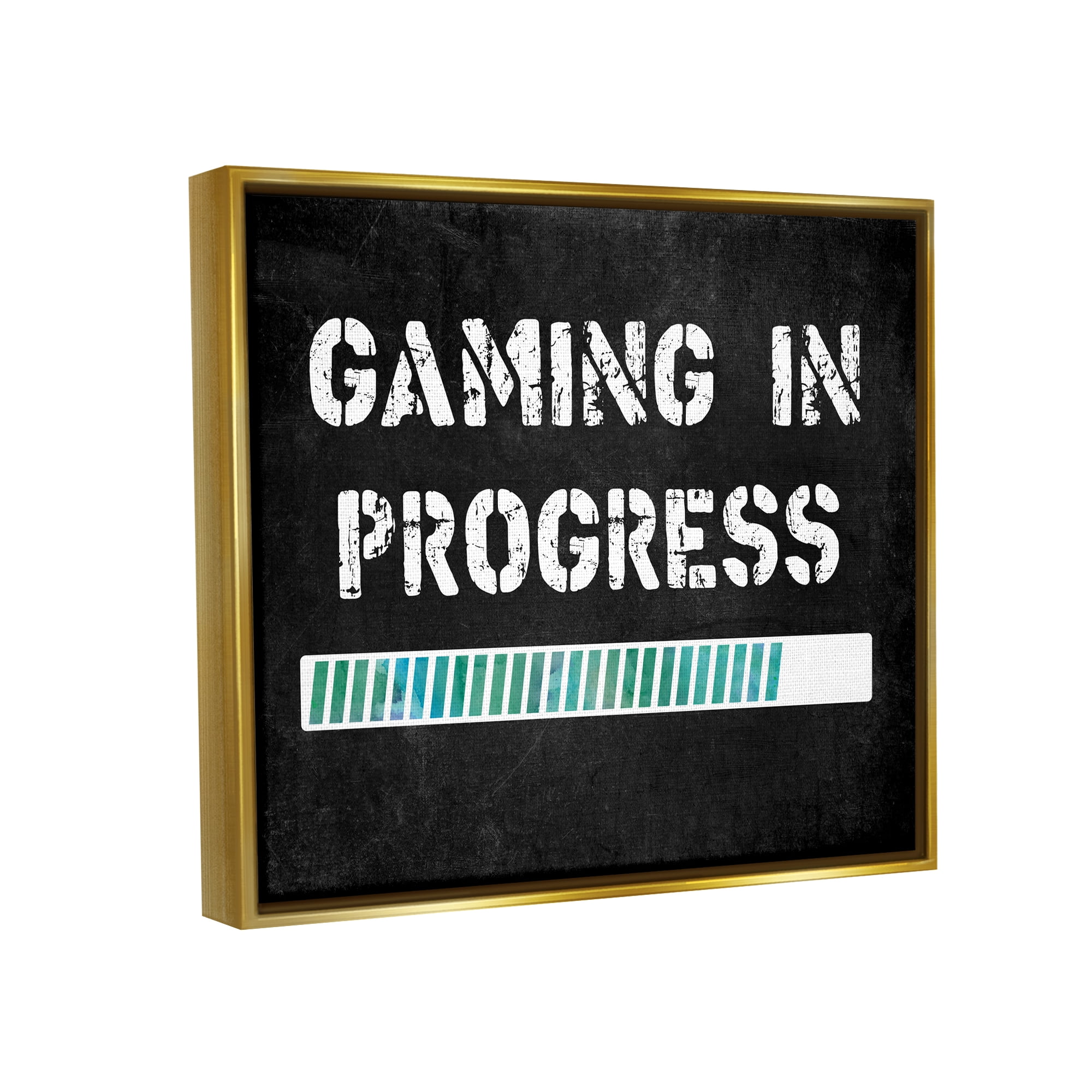 Stupell Industries Gaming In Progress Bar Inspirational Painting Gold Floater Framed Canvas Art Print Wall Art, 31 x 25