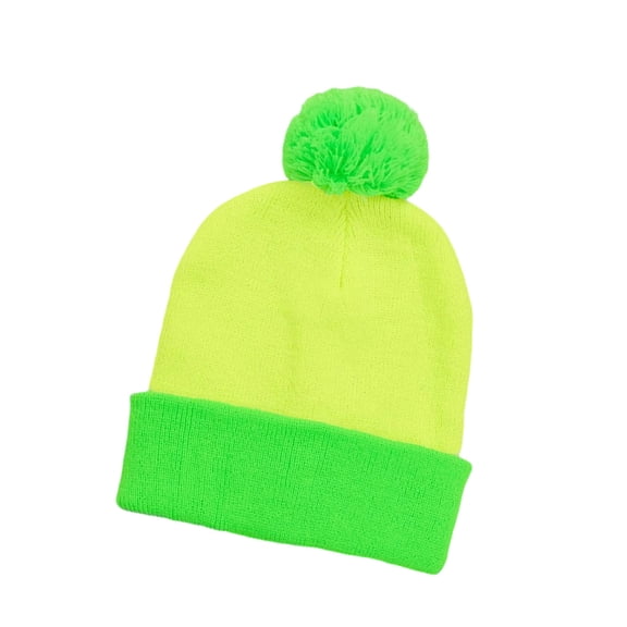 Cozy Color-Contrast Knitted with Soft PomPoms, Stretchable All-Ages Winter Hat for Christmas & Family