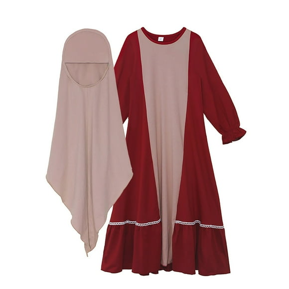 XQYLOS Musli𝗆 Abaya Set Hijab 2PC Long Sleeve Ramadan Islami𝖼 Prayer Maxi Arabic Kaftan Khimar Robe Eid Traditional 𝖢ultural Modest Wear Hijabi Outfit