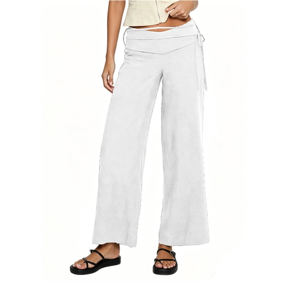 Kvture Women's Palazzo Lounge Pants Stretchy Wide Leg Casual Pants Summer Comfy High Waist Flowy Pants White Pant M