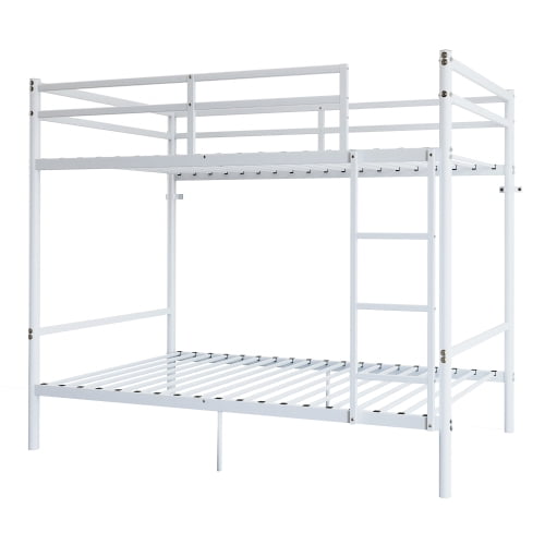 Metal Bunk Bed,14.29-Inch High Safety Rails, 19 Crossbars per Bunk, Under-Bed Storage, for Kids, Teens & Adults, White