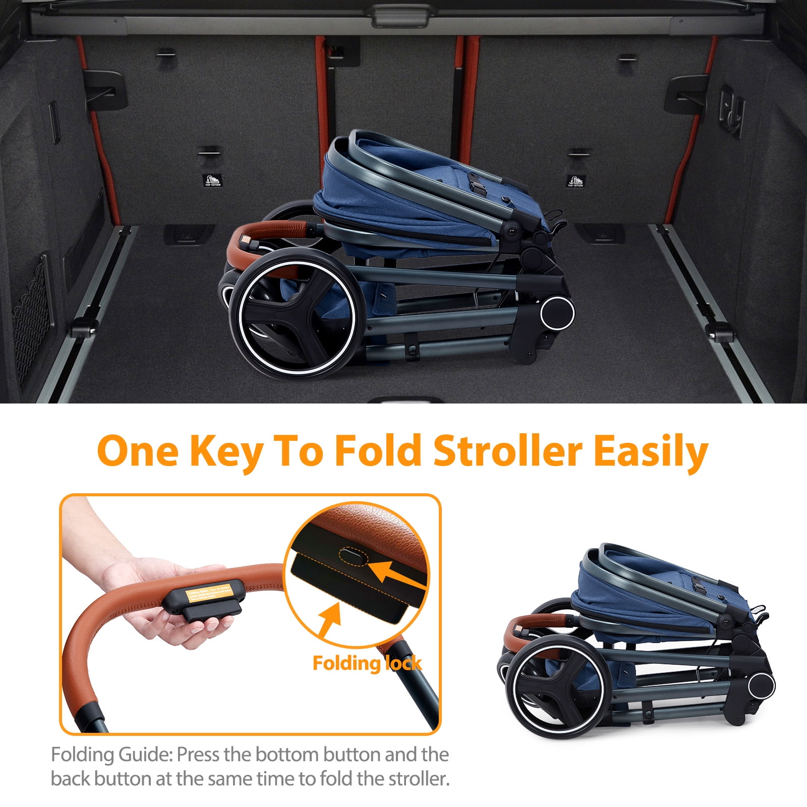 2-in-1 Bassinet Stroller, Lightweight Foldable Baby Stroller with Reversible Seat, Adjustable Canopy & All-Terrain Wheels for Newborns 0-3 Years