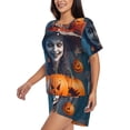 thumbnail image 2 of Fuzoiu Modern Style Pumpkin Witch Print Women's Short-Sleeved Pajama Set,Lounge Sleepwear Set,Womens Pajama Sets 2 Piece,Button-Up Top and Shorts with Pockets-XX-Large, 2 of 7