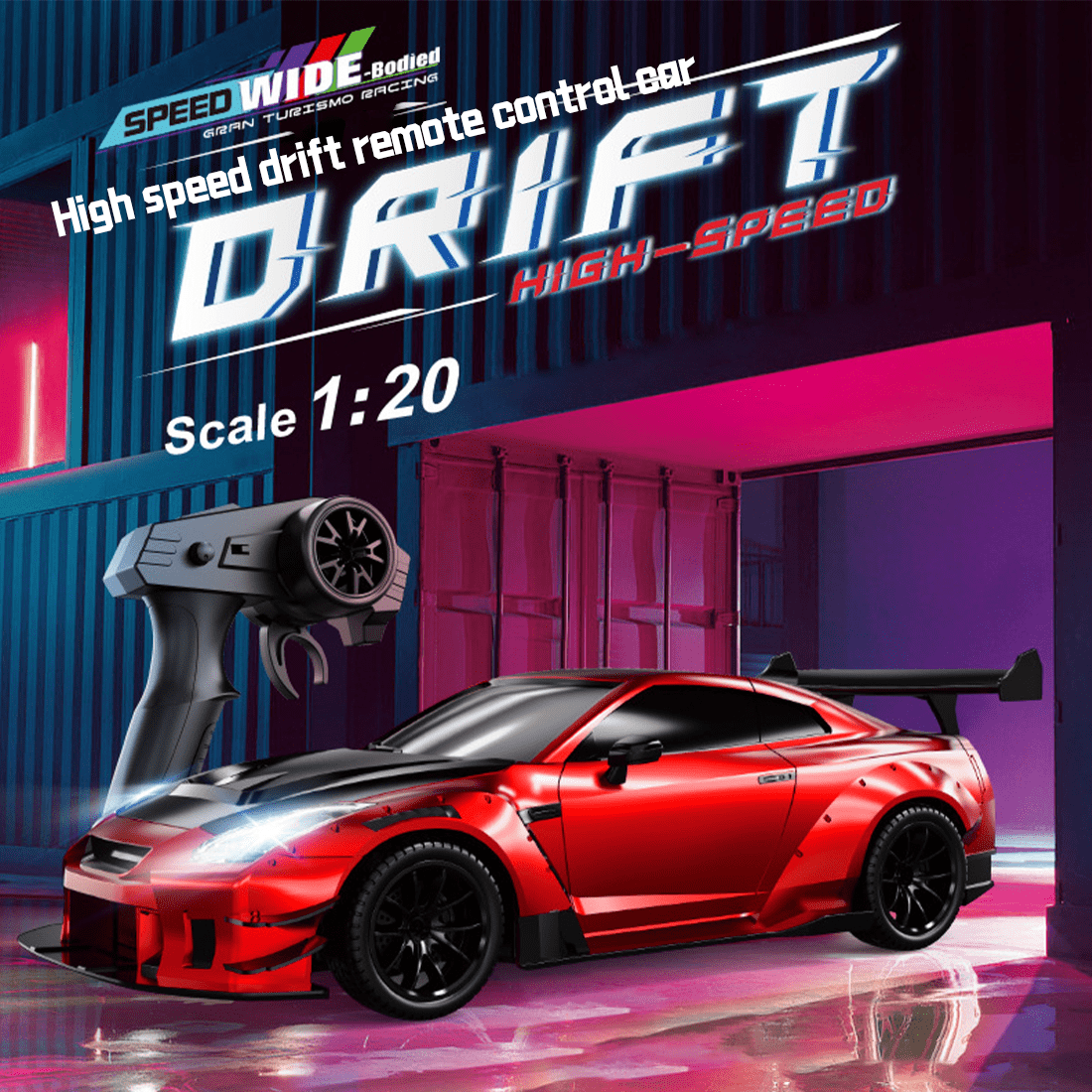 1:20 Scale High-Speed Remote Control Drift Car with Realistic Lights, 2.4GHz 4WD RC Stunt Car, 50-80m Range, USB Rechargeable, Ready-to-Run Racing Toy for Teens & Adults