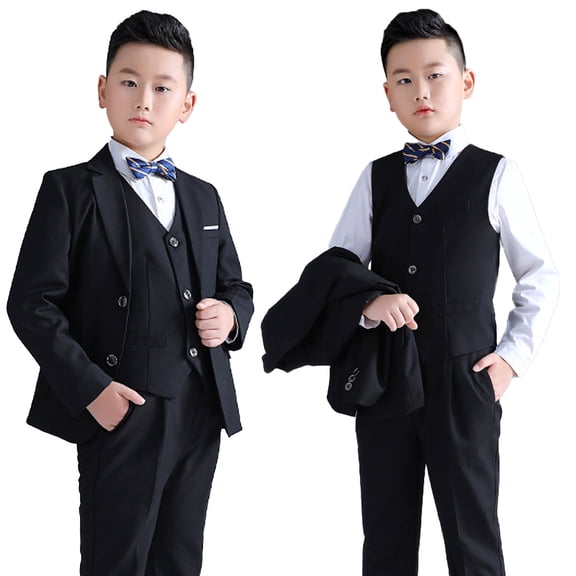 Kkkded Kids Teen Boys Formal Suits 4 Piece Fleece Slim Fit Dresswear Suit Set Boys Suits Teen Boy Tuxedo Set Suits for Boys 5-16T
