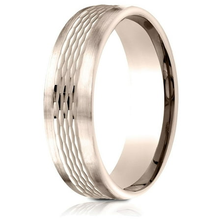 14 Karat Rose Gold 6.5mm Comfort-fit Mesh Center Satin Finish Edge Design Band
