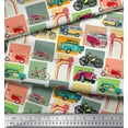 thumbnail image 3 of Soimoi Satin Silk Fabric Vehicles Patchwork Print Fabric by The Yard 42 Inch Wide, 3 of 3