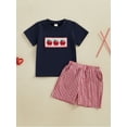 thumbnail image 3 of Baby Toddler Boy Summer Outfit 6 12 18 24 Months 2T 3T 4T Apple Short Sleeve T-shirt Plaid Shorts with Pockets 2 Pcs Clothing Set, 3 of 9