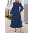 thumbnail image 4 of Womens Fall Dresses Casual Midi Maxi Dresses with Pockets Lightweight Long Sleeve V Neck Elastic Waist Wedding Boho Beach Dress, 4 of 7