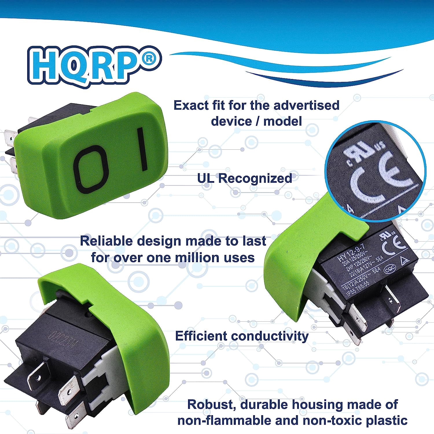 HQRP 2-Pack ON Off Rocker Switch 4-Prong 20A 125V Compatible with KEDU HY12-9-7, UL Listed