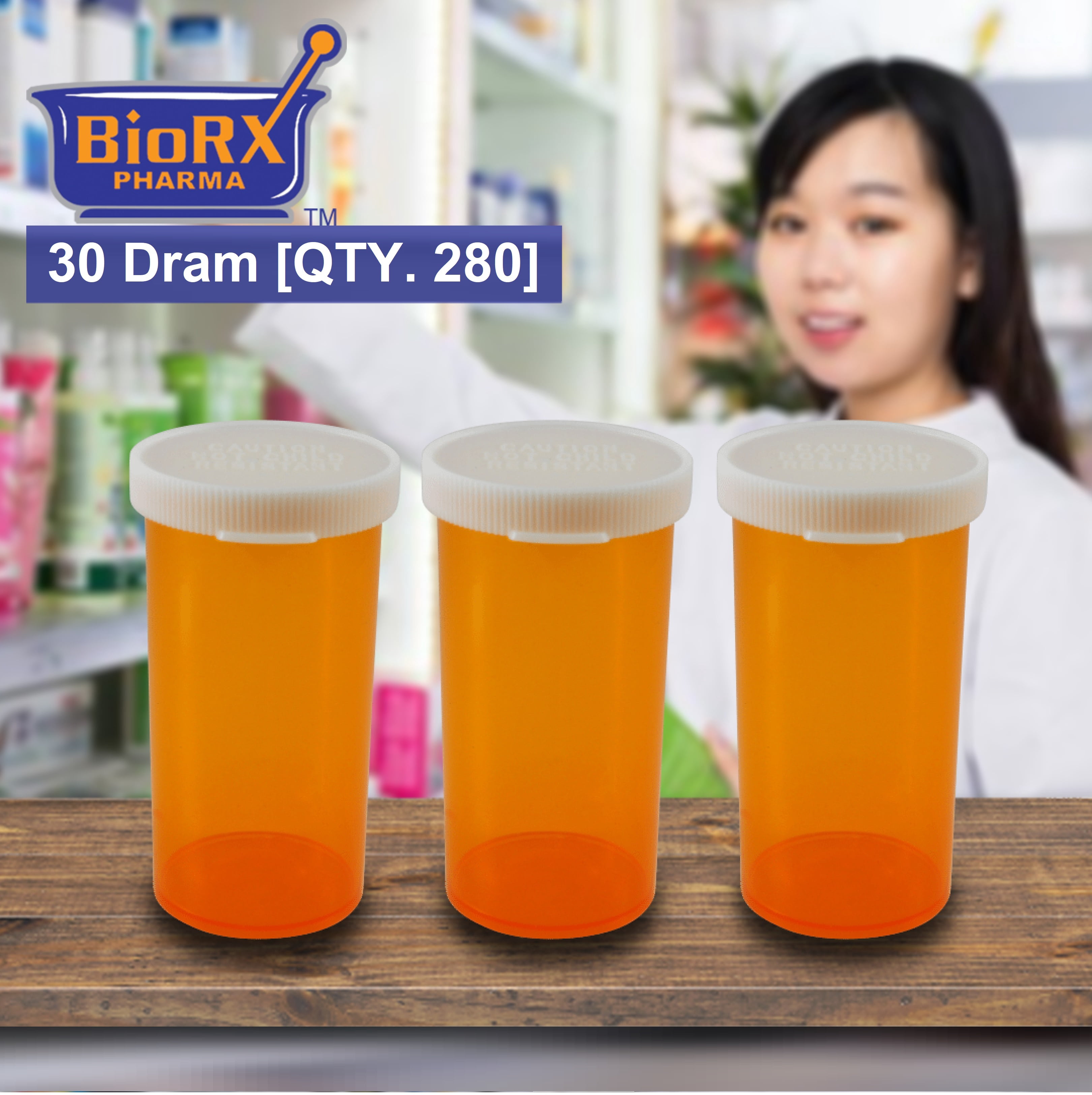 Pharmacy Prescription Vials, Amber Medicine Bottle, 30 Dram Snap Caps, Caps Included, Pack of 280 (Medicine & Pill Container, Pharmacy Bottle, Pharmacy Container, Plastic Container) by Sponix BioRx