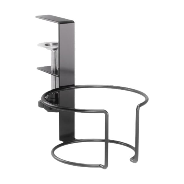 Portavasos de escritorio con abrazadera para mesa, fácil de instalar, para dormitorio, juegos, escritorio, ahorra espacio, sin taladros, organizador Negro