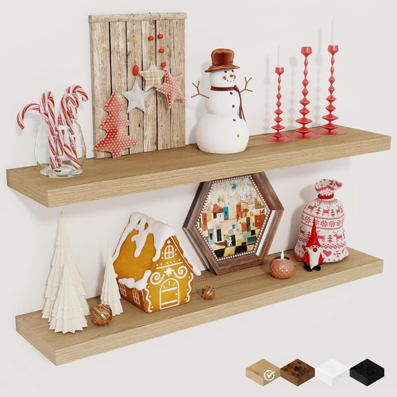 Floating Shelves for Wall, 30" Rustic Wood Deep Wall Mounted Shelves with Invisible Brackets for Decor & Storage, Floating Shelf for Living Room, Bathroom (Oak, Set of 2)