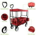 thumbnail image 4 of Geniqua Red Utility Collapsible Folding Wagon Cart w/Canopy Garden Beach Toy Sport Buggy, 4 of 8