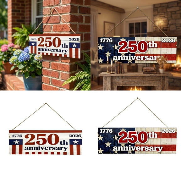 NovaStitch 250 Anniversary 4th of July Door Sign 250th Anniversary 1776-2026 US Wreath Patriotic Independence Door Hanger Wooden Plaque Wall Decor Hanging Sign for Home Porch Outdoor Decor