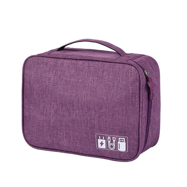 Purple Multi-Functional Digital Organizer Bag with Adjustable Compartments - Travel-Friendly Polyester Storage Case for Charging Cables, Power Bank, Earphones - Mesh Isolation Layer, Versatile for