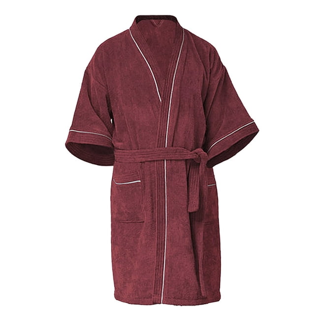 Bata De Baño 100% Algodón Absorbente, Extra Suave con Bolsillos Laterales y Cinturón - Unisex y Unitalla-Vino