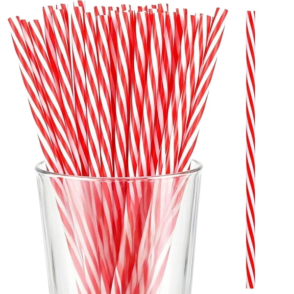 ACDANC 50 PCS-Christmas-Valentine’s-Party-Decoration-Supplies-Straws - Reusable Red , White Striped Straw,Hard Plastic Drinking Straws for Holiday Decor Wedding Valentine’s Day Easter Party Favors
